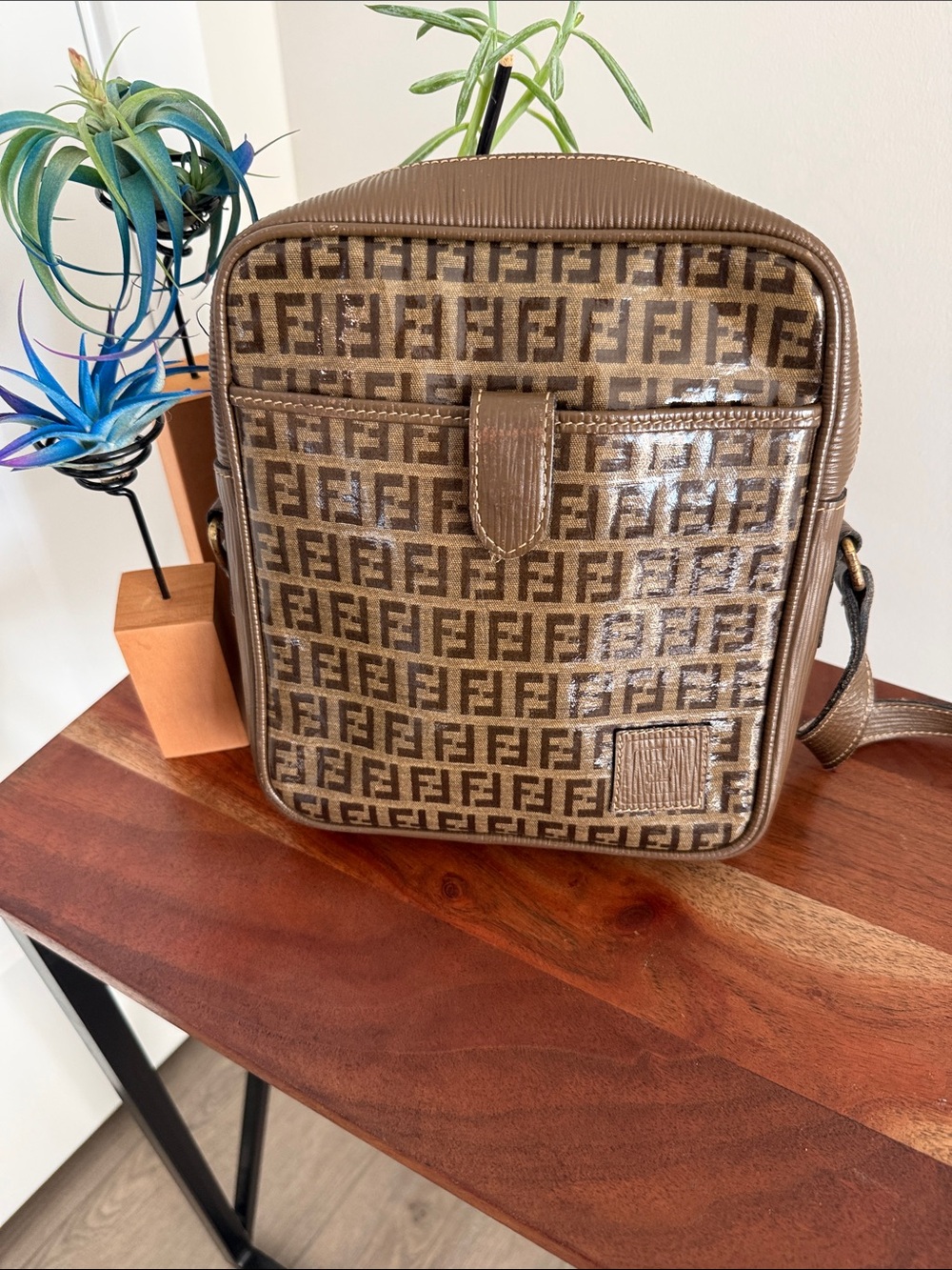 Fendi Brown Monogram coated canvas Messenger Crossbody